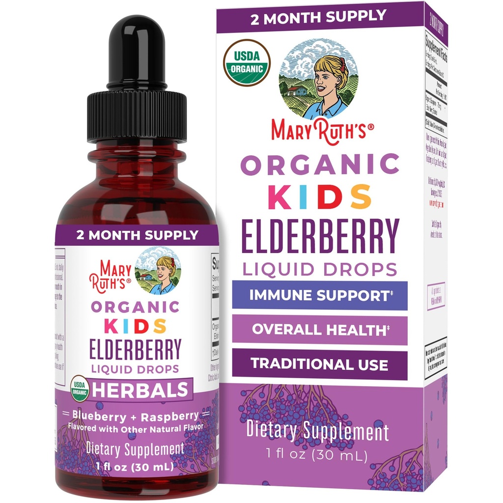 MaryRuth Organics USDA Organic Elderberry נוזל טיפות לילדים | טבעונית Elderberry לחלץ אורגני Glycerin | Immune Support Supplements