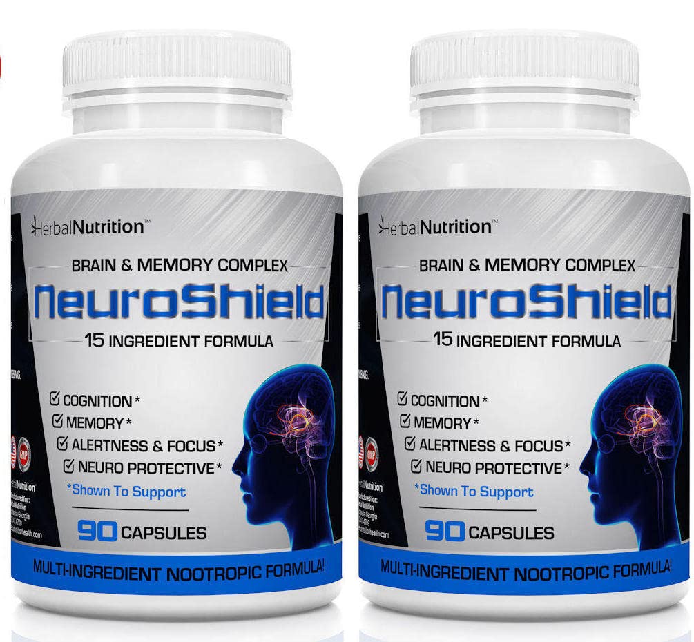 NeuroShield, Brain Supplement a Nootropic Brain Booster and Memory Supplement, Contains Huperzine A, גינקו בילובה, Bacopa Plus Antioxidants for Brain Health, Multi-gredients, 2 בקבוקים, 180 קפסולות