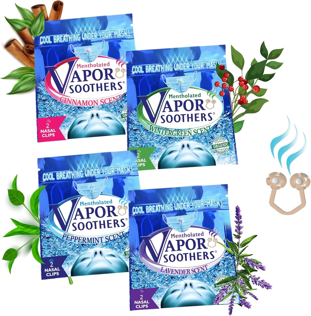 נזל דיפרטור קליפס, Cool & Easy Breathing under Your Mask, 4Scent Variety Pack (Peppermint, Wintergreen, Cinnamon, Lavender), 8 Count, Instant Nasal Congestion Relief, Drug-Free Drug-Free Drug-Free Drug-Free Drug-Free Drug-Free Drug-Free Drug-Free Drug-Free Drug-Free Drug-Free Drug-Free Drug-Free Drug-Free Drug-Free Drug-Free Drug-Free Drug-Free Trade, Cinnamon, Lavender)