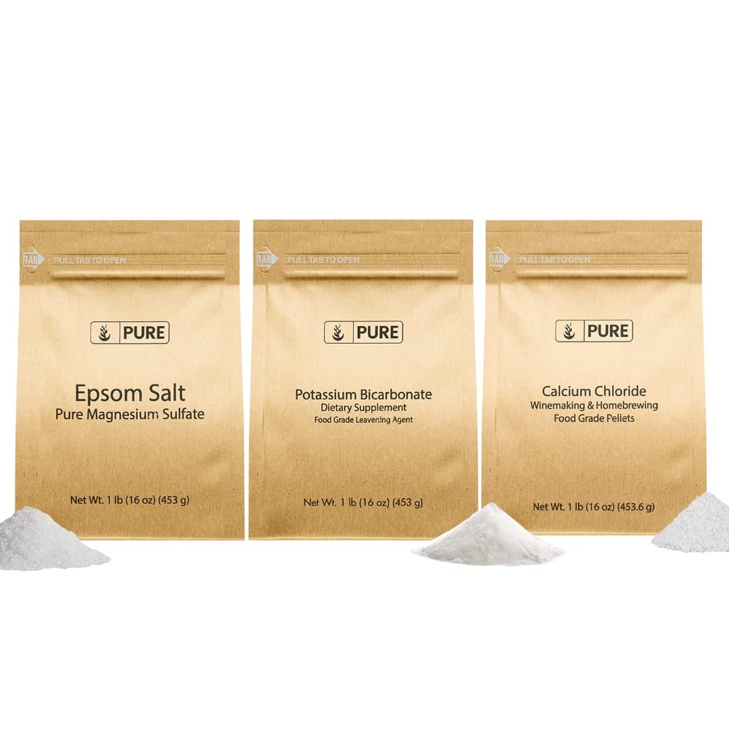 Pure Original Ingredients Potassium Bicarbonate, Calcium Chloride, & Epsom Salt Bundle, (1lb) מזון בטוח, ניקוי ובישול