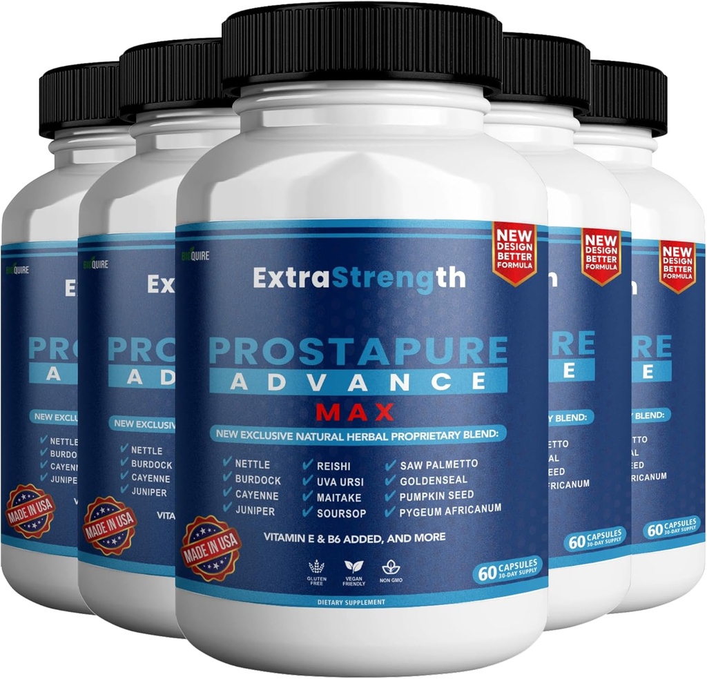 ProstaPure Advance Max Extra Power Prostate Health Support, Saw Palmetto, טבעוני, non-GMO, Gluten-Free - 300 קפסולות (5 Pack)