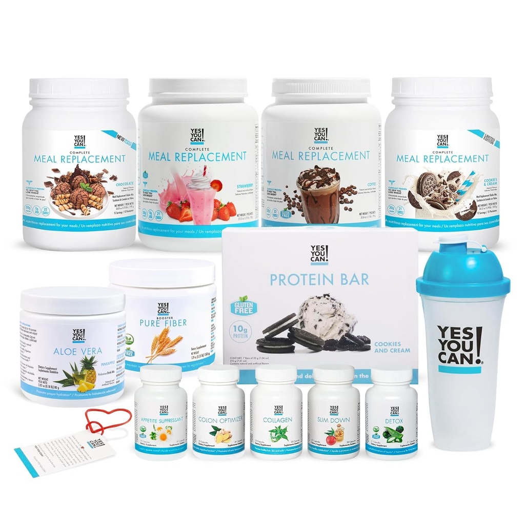 כן, אתה יכול! All-in-One Kit with Mealחליפו Shakes, Aloe Vera Drink Mix Mix, סיבי שקד Mixer, חטיפים חלבונים, תוספי מזון - שלם כל כך Kit