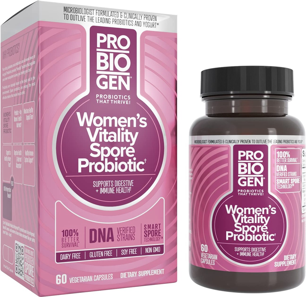 Probiogen Women's Daily Supplement, Vitality Probiotic Smart Spore Technology, White, 60 Count