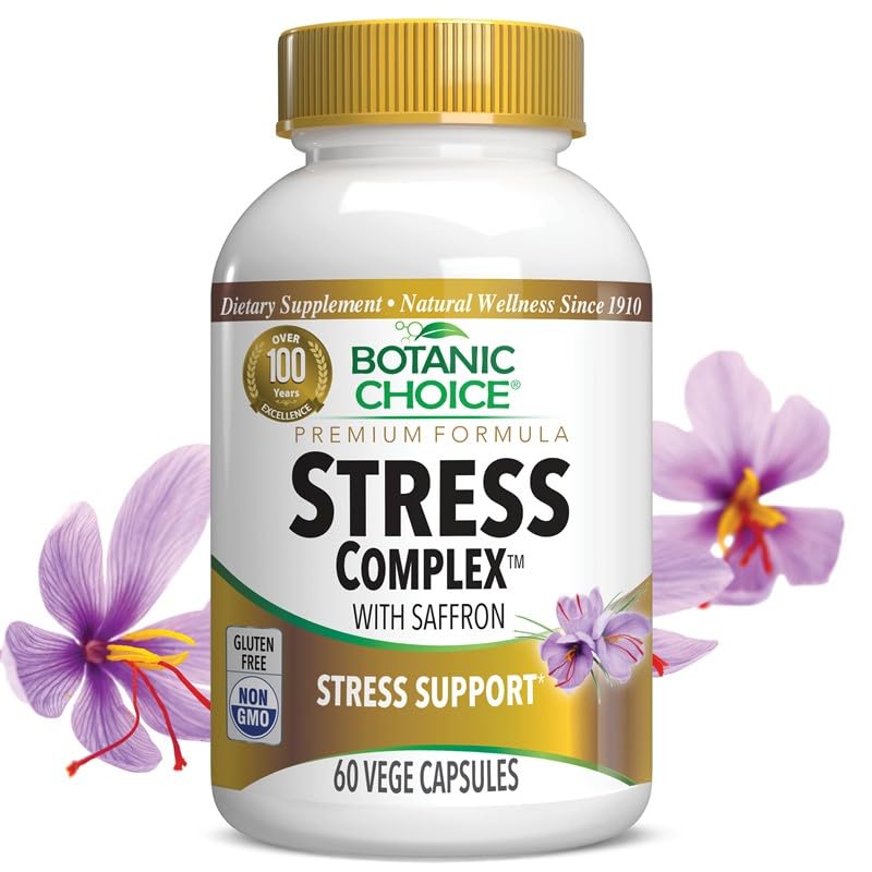 אפשרויות אורגניות מתח מורכב קפסולות - Mood & Memory Support with Saffron, Ashwagandha, Rhodiola - Gluten-Free, 60 קפסולות