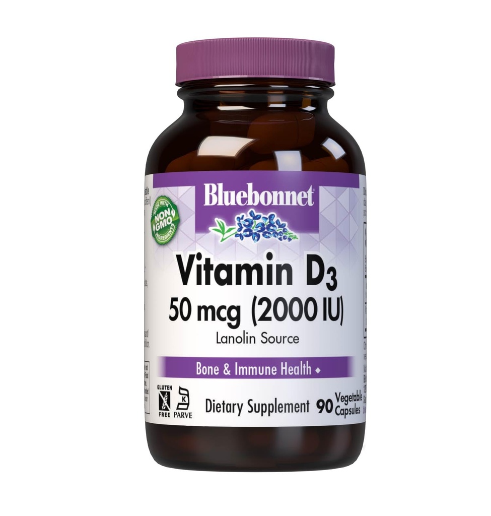 BlueBonnet ויטמין D3 2000 IU ירקות קפסולות, 90 הרוזן