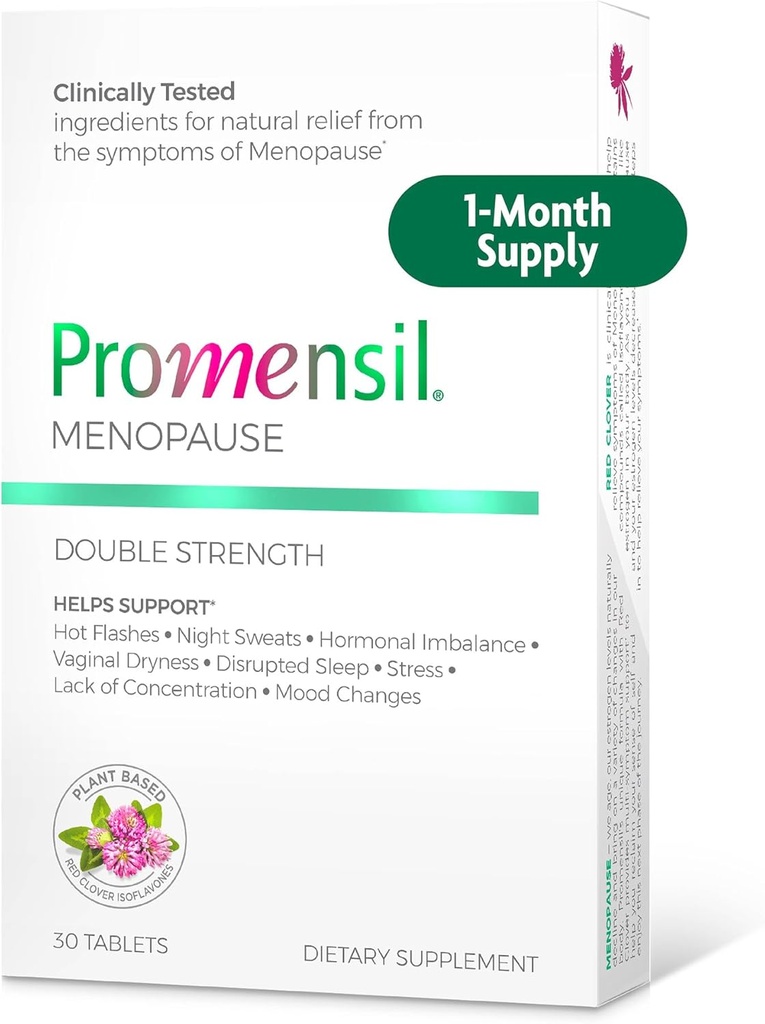 Promensil Menopause Double Power - תוספי Menopause עבור נשים, Red Clover Isoflavones, עוזר תמיכה פלאשים חמים, זיעה לילה, חוסר מנוחה - 30 הרוזן
