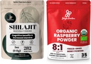 אבקת ג'ונגל Superfood Bundle: 5oz Raw Shilajit & 5oz אבקת פטל אורגנית Combo - תמיכה באנרגיה של גברים, Immune Boost, USDA מוסמך להקפיא פטל אדום עבור Baking, Smoothiesiesies