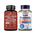 Wholesome Wellness Super-Absorb Multi Collagen Pills (Type I II III V X) ירקות אורגניים ו- Bioperine + אורגני Probiotics 100 מיליארד CFU, ד"ר פורמולה פרוביוטיקה לנשים, גברים ומבוגרים בונדלה