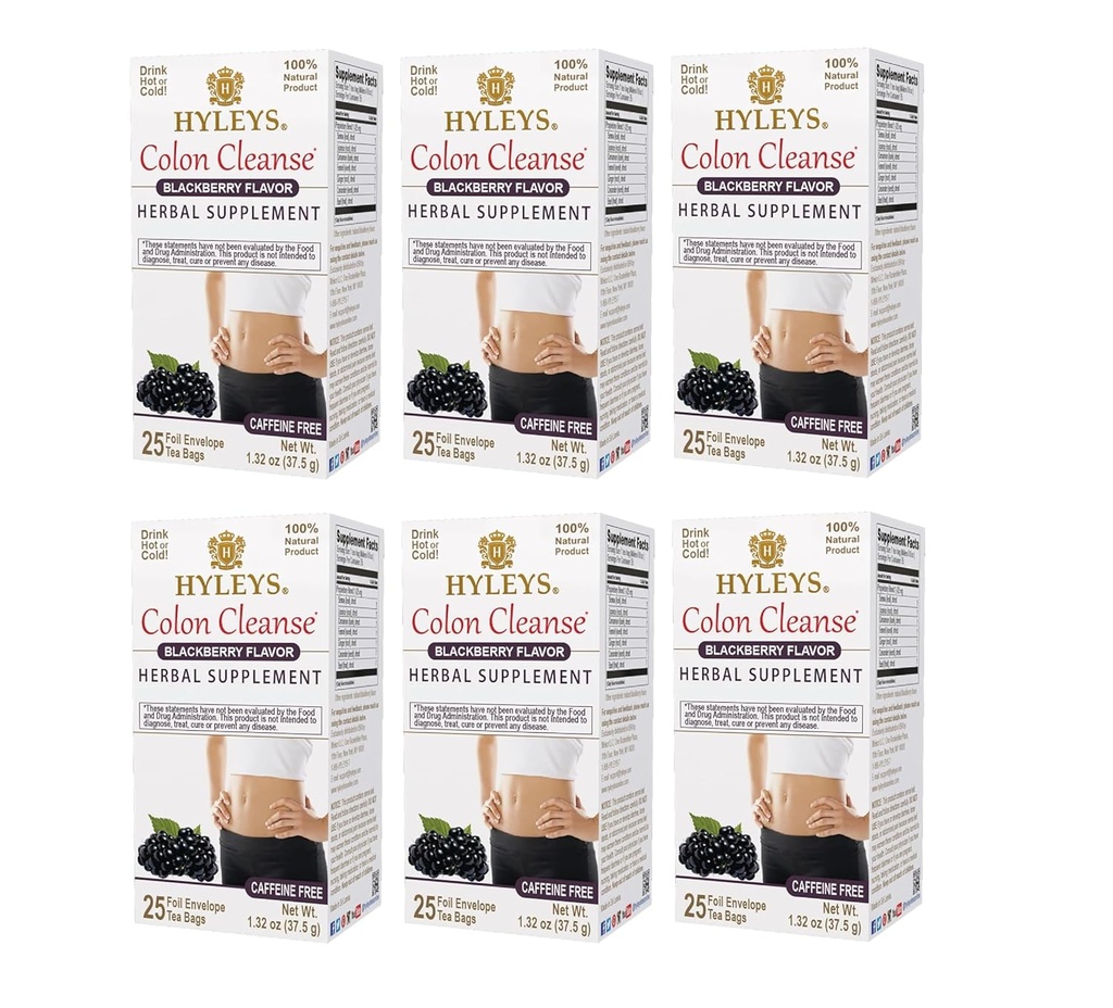 Hyleys Colony Cleanse Tea Blackberry Flavor (6 Pack - 150 Tea Bags Total)