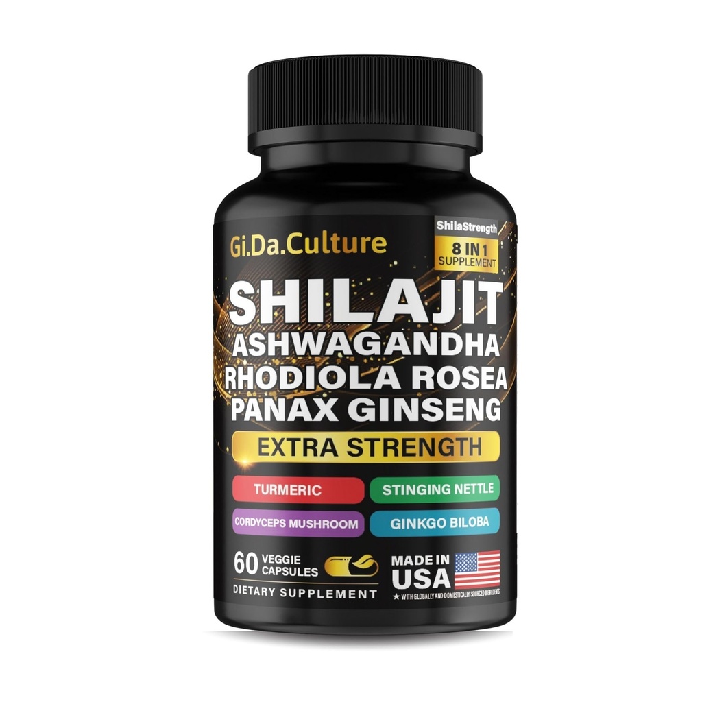 Shilajit Ashwagandha Rhodiola Rosea Panax גינזנג - עבור גברים ונשים - קפסולות Shilajit - 60 Veggie קפסולות