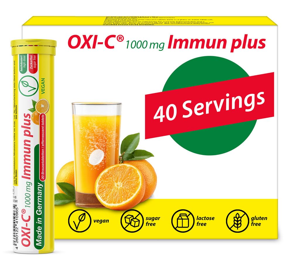 T&D Oxi C 1000 מ"ג ויטמין C - 40 טבליות משקה טבעוני Effervescent - Orange Flavor - מיוצר בגרמניה