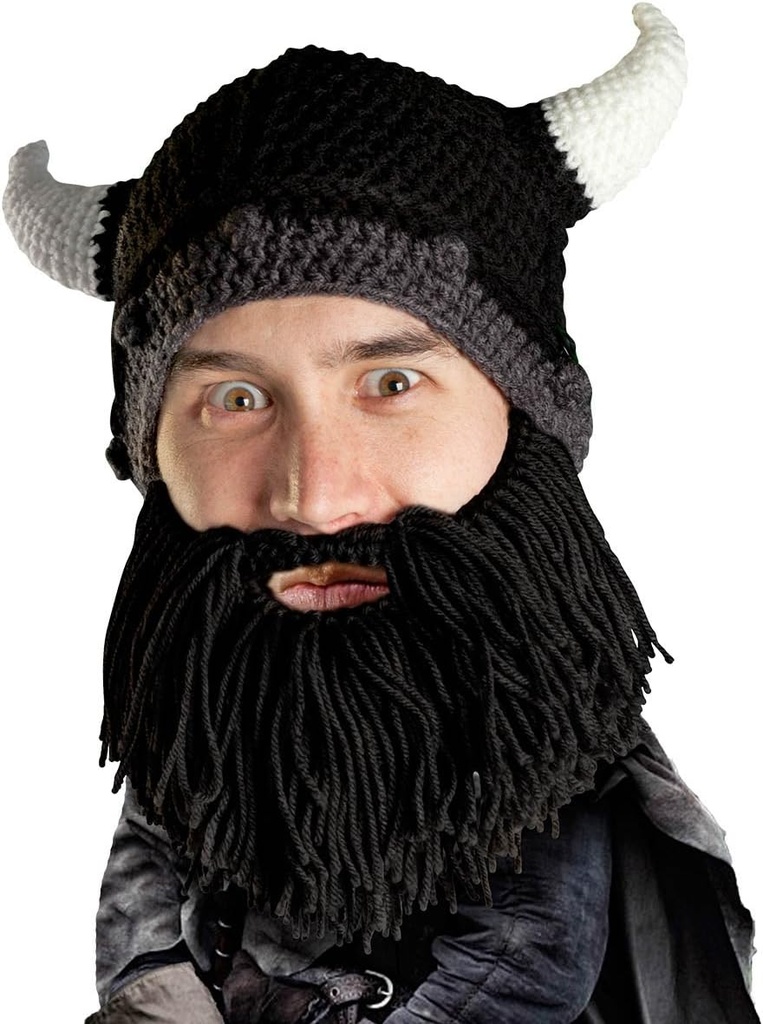 שם הסרטון: Beard Head Viking Looter - Original Handmade Knit Helmet ו-Removable Black Beard