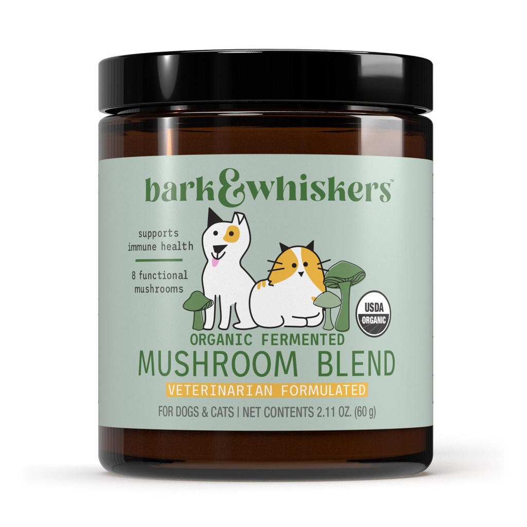 Dr. Mercola Bark & Whiskers Organic Fermented Mushroom - Cat & Dog תוסף - תמיכה בריאות עיכול & Immune - חינם מ Additives, Filler & Gluten - 2.11 oz.