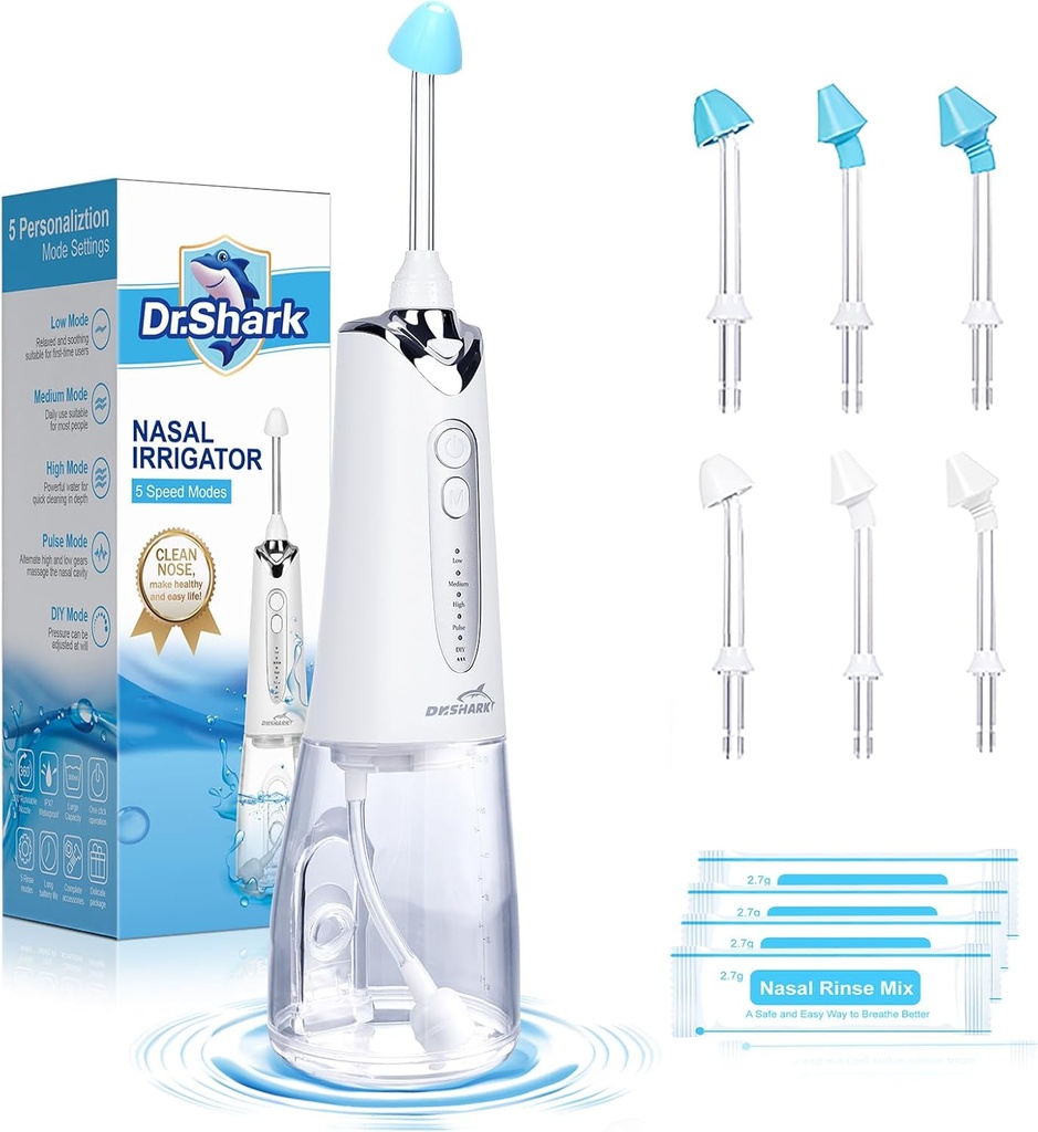 DR.SHARK Cordless Nasal Irrigation System, Electric Netting Pot for Sinus, Nose ניקויer, Sinus Cleaner Machine, 5 Modes Nasal Rinse Machine