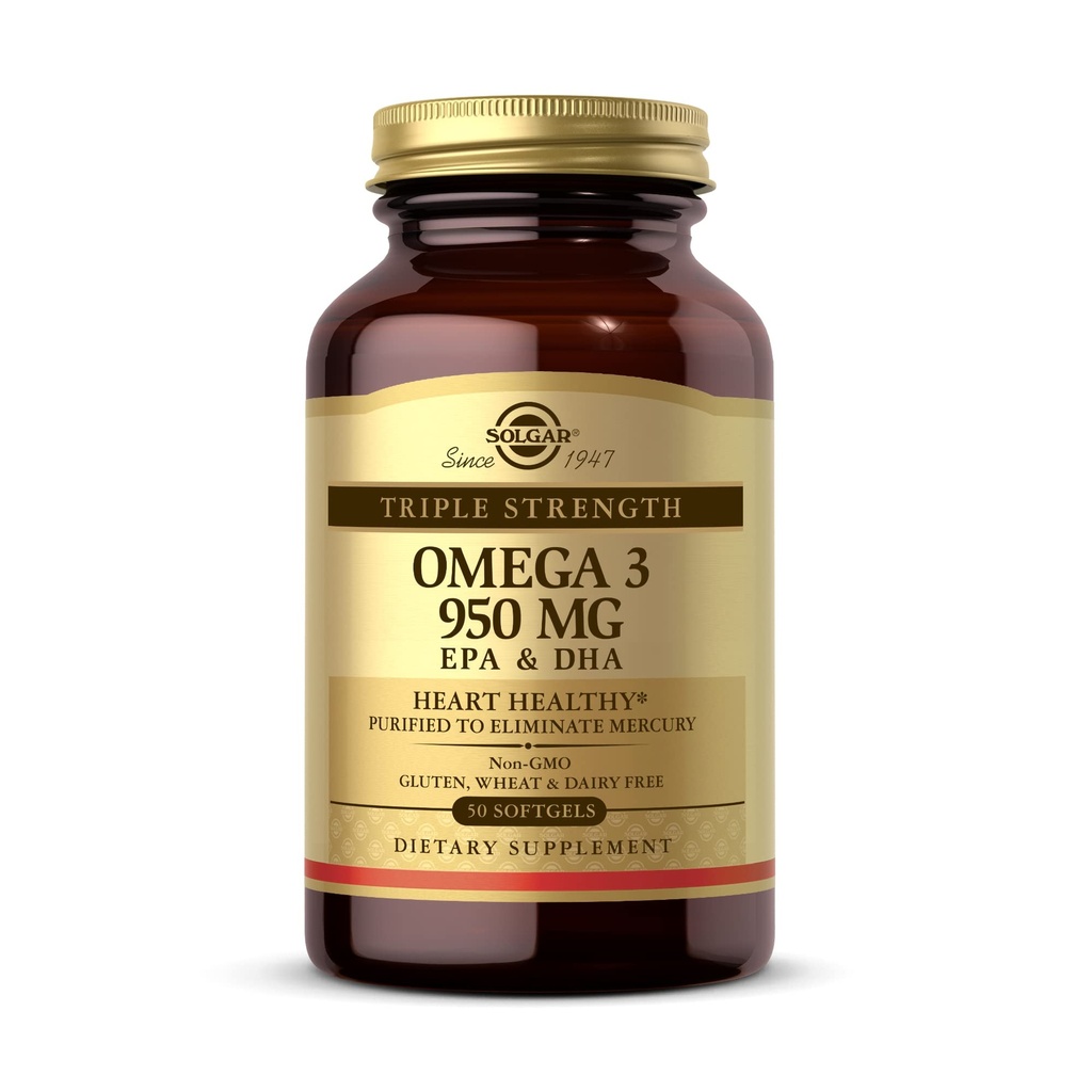Solgar Triple Power אומגה 3 950 מ"ג - 50 Softgels - תומך Joint & Skin Health - non-GMO, Gluten Free, Milk Free - 50 משרתות