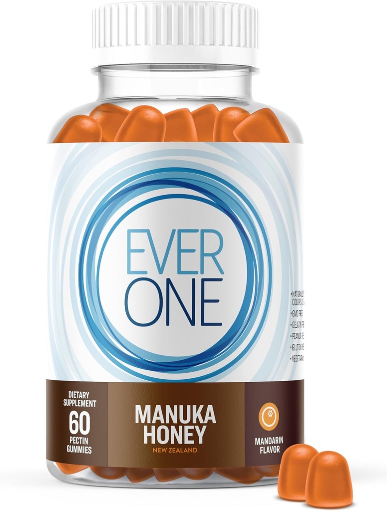 Ever One Manuka Honey New Zealand Gummies - Natural Immune Support Supplement - Vegetarian, Gelatin חינם - מנדרינה טעים דילמה חניכיים ויטמינים