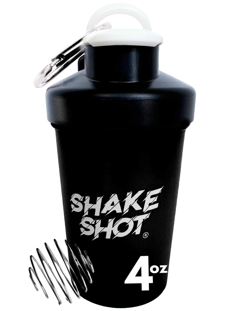 Black - 4oz Mini Shaker Bottle for Pre Workout, Creatine, Small Scoop Supplements (לא לחלבון) קליפ & Shaker Ball