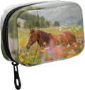 Fustylead Long Mane Horse in Colorful Flower Field Pill Productionser Case with Zipper 2 Times A Day for ויטמין and Supplement, 7 Day Travel Organer Medicine Case