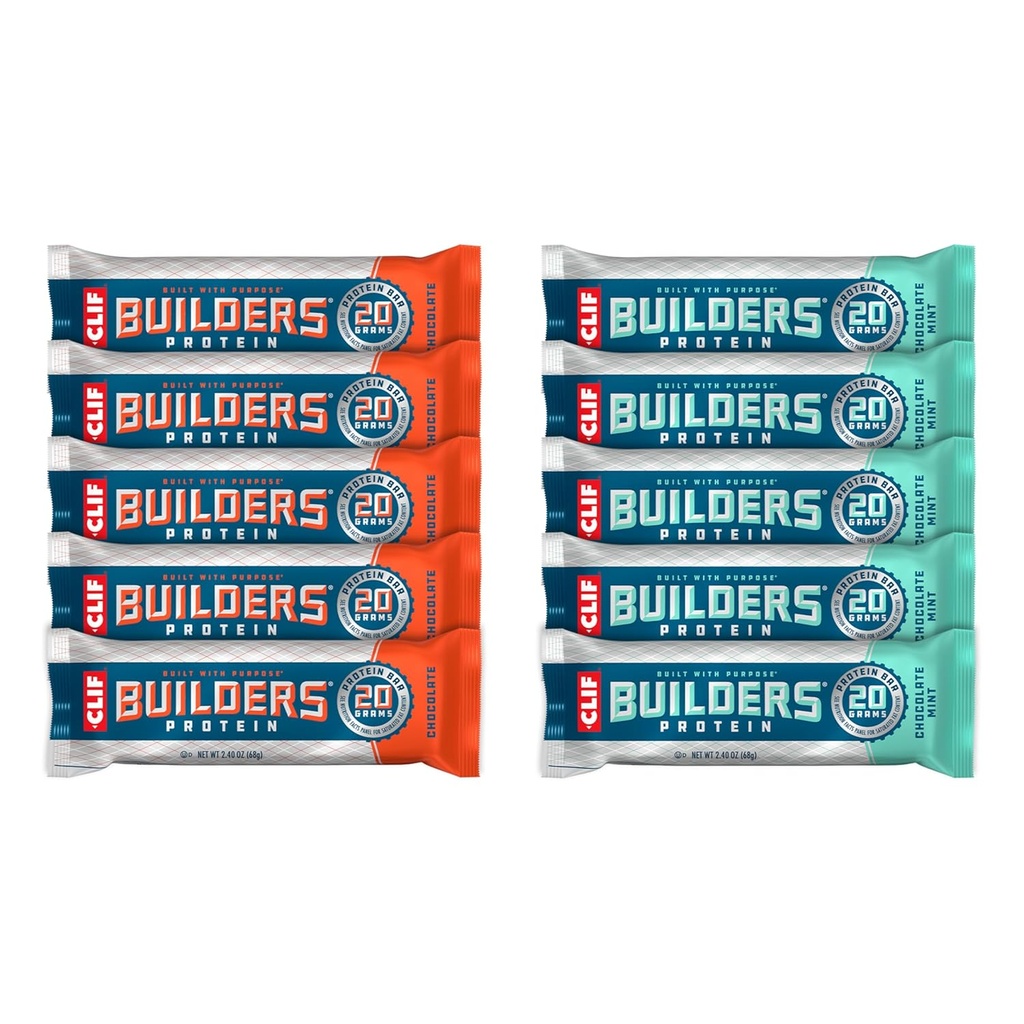 CLIF Builders - שוקולד Mint and Chocolate Flavor - Variety Pack - Plant Based Protein Bars - Gluten Free - Non-GMO - Low Glycemic - 20g חלבון - 2.4 oz.