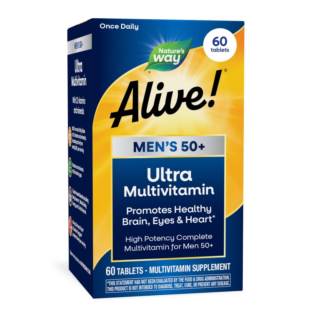 הדרך של הטבע חי! 50+ Daily Ultra Multivitamin, High Potency Formula, Supports Healthy Brain, Eyes & Heart*, with Methylated B12, Gluten-Free, 60 טבליות (Packaging May Vary)