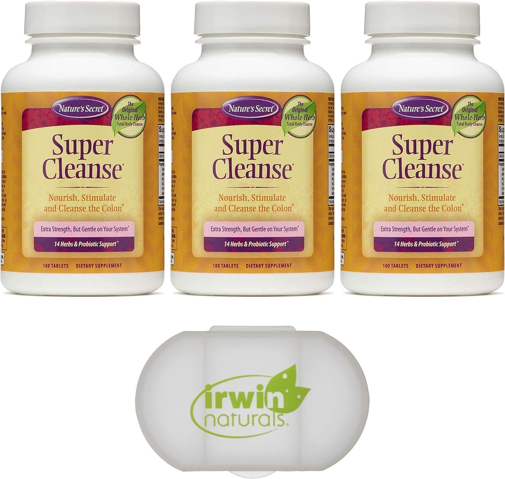 כוח המשיכה הסודי של Nature's Secret Super ניקוי רעלן Detox & Gentle Elimination Total Body ניקויse, Digestive & Voice Health Support, 3 חבילות של 100 טבליות, עם CASE