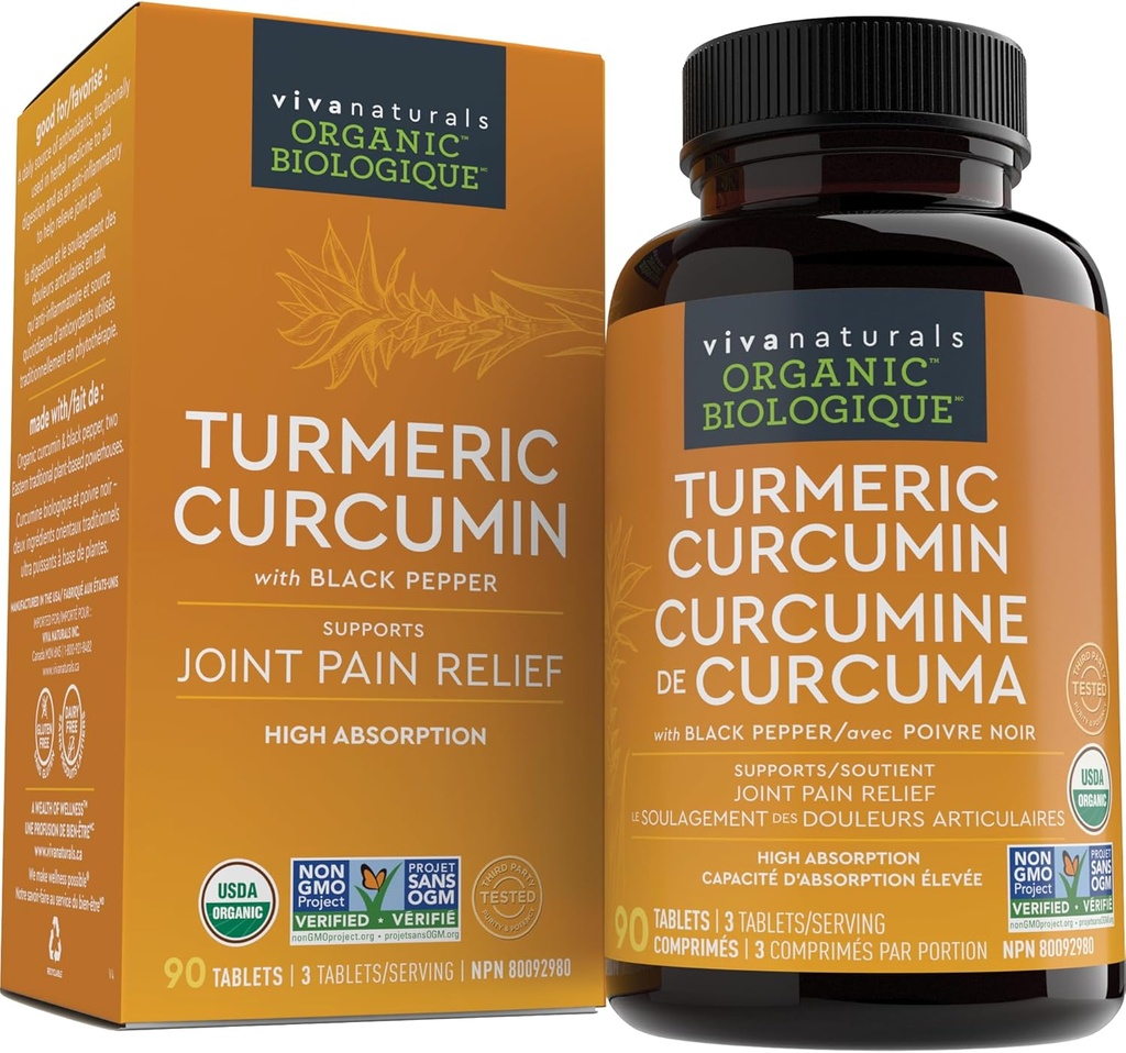 Viva Naturals Turmeric Curcumin, 1500 מ"ג, 120 טבליות - עם Black Pepper עבור Absorption - תמיכה משותפת והגנה סלולרית