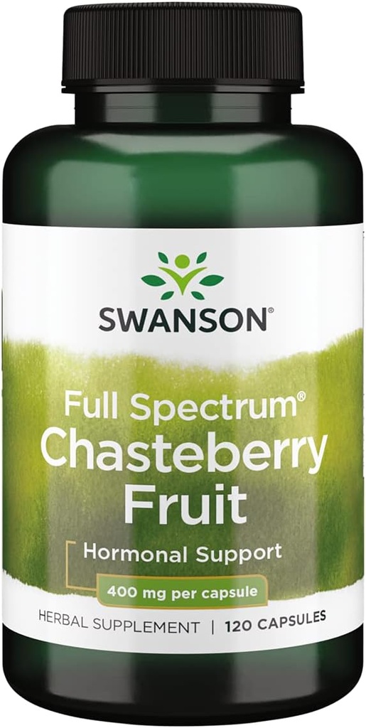 Swanson Chasteberry פירות - Herbal Supplementing Women's Health & Menopausal & Menstrual Support Balance & Skin Health - 120 קפסולות, 400 מ"ג כל)