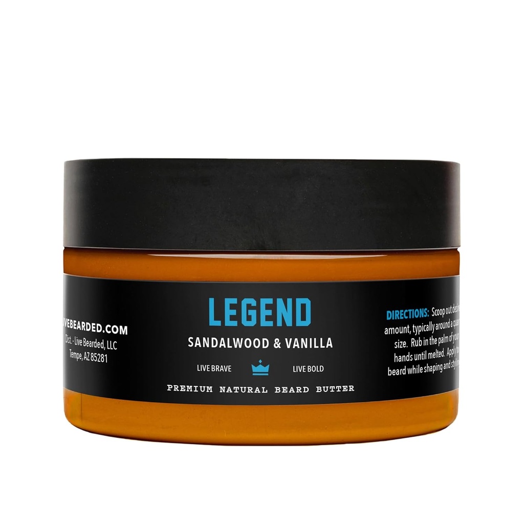 Live Beared Beard Butter 3 fl oz - Made in the USA - All-Natural Leave-in Conditioner ו Softener with Shea | Legend Scent - Sandalwood, Vanilla