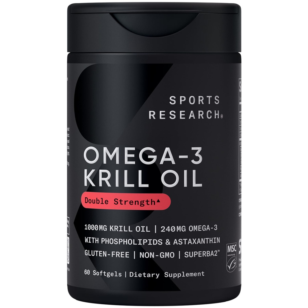 מחקר ספורט קריל שמן תוספת עם EPA & DHA אומגה 3, Phospholipids & Astaxanthin מ אנטארקטיקה קריל - עלייה הגבוהה ביותר של שמן קריל עבור גברים ונשים - 1000 מ"ג, 60 קפסולות Softgel