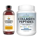 AMANDEAN Premium Liposomal ויטמין C & Bovine Collagen Peptides Bundle. אנטי-חמצן חזק נוזל Quali-C. Grass-Fed Collagen סוג 1 ו-3. תמיכה כספית עור בריא, שיער וציפורים