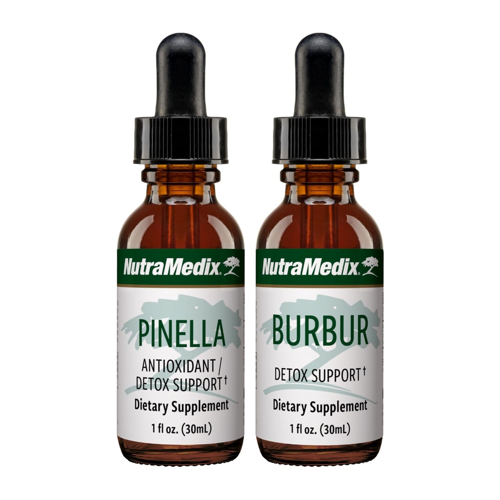 NutraMedix Detox תמיכה Bundle - טיפות נוזלים עבור ניקוי ו Detox תמיכה ו Occassional המוח פוג - Pinella Anise טיפות & Burbur Extract for Healthy Detoxification (2 Count, 1 Oz)