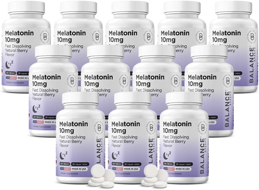 Balancebreens Melatonin 10mg Fast-Dissolve, 120 טבליות - Natural Sleep Aid for Restful Nights, Drug-Free Support forlaxation and Tranquility