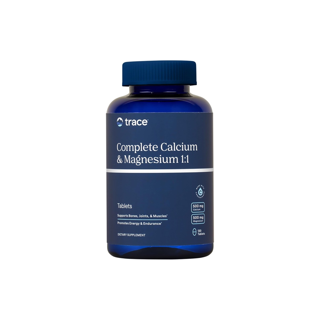 Trace מינרלים מלאים Calcium & Magnesium 1:1 - תוספת תזונתית לתמיכה בריאות העצם ואנרגיה - מינרלים תוספת לבריאות החיסון - פורמולה עם מינרלים ים - 120 טבליות (30 משרתים)