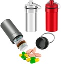3 חבילות אלומיניום עמיד למים גלולות Fob Container, EFFIET Nitro Bottle Holder Nitroglycerin Pill Case חירום Keychain Pill Holder for Medicine מארגנת Dispenser (Silver-Matt-Red)