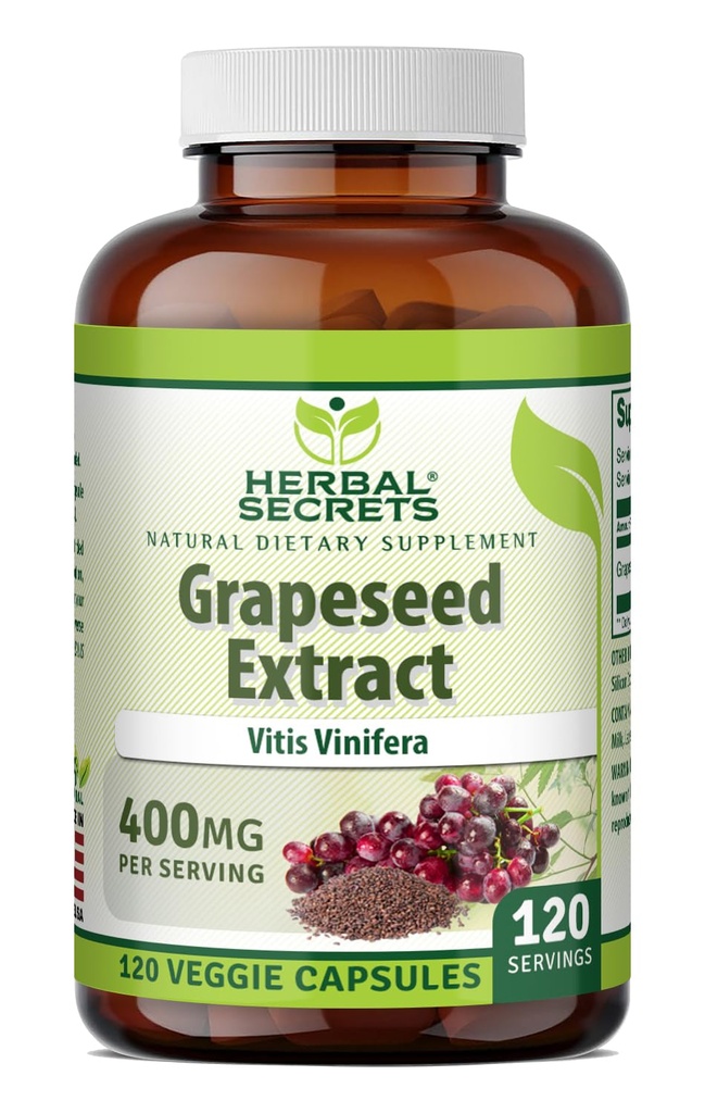 Herbal Secrets Grapeseed לחלץ 400 מ"ג 120 Veggie קפסולות תוסף - non-GMO - Gluten Free