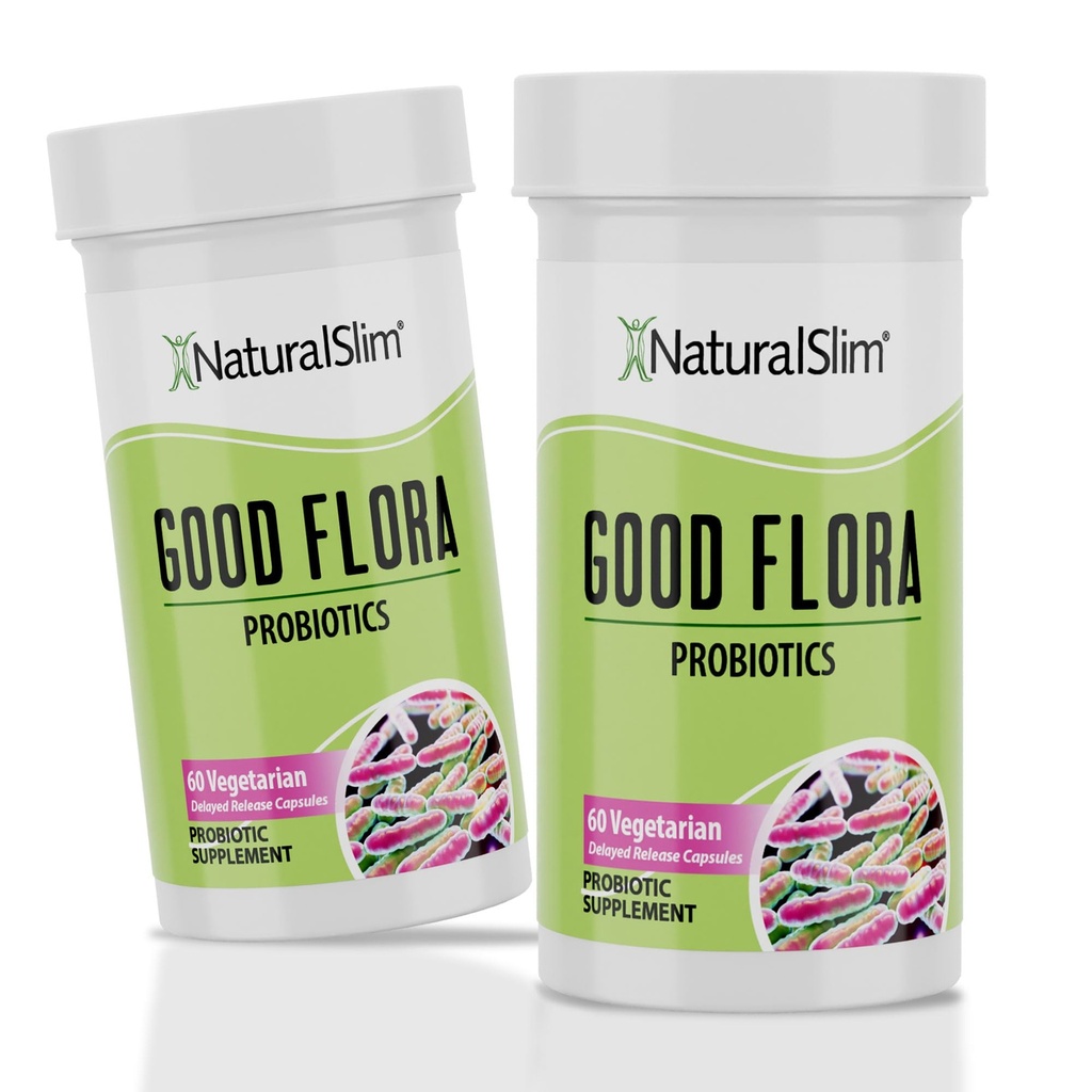 NaturalSlim Good Flora, Probiotics for Women & Men - Gut Health Supplements with 7 Powerful Strains for De-Bloating & Vitality - Probiotics for Digestive Health, 60 Vegetarian Capsules, 2 Pack