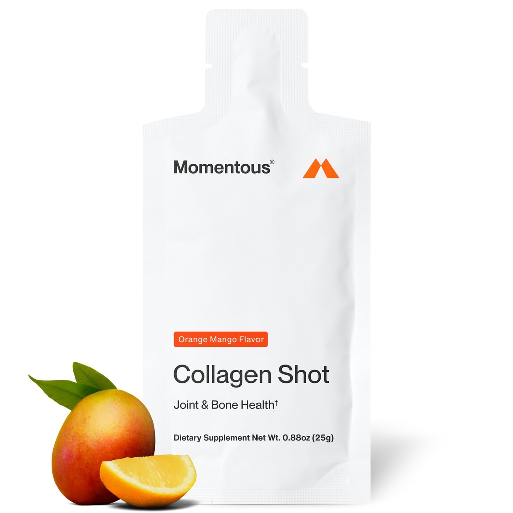 Momentous Collagen Shot תוסף - hydrolyzed Bovine Collagen & ויטמין C כדי לעזור תמיכה משותפת, העצם, & Connective Tissue Health - NSF מוסמך עבור ספורט - מנגו כתום - 25g / משרת - 15 משרתים