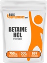 BulkSupplements.com Betaine HCl אבקת - Betaine hydrochloride תוסף, תמיכה תזונתית - Gluten Free, 750 מ"ג עבור שירות, 500g (1.1 lbs) (Pack of 1)