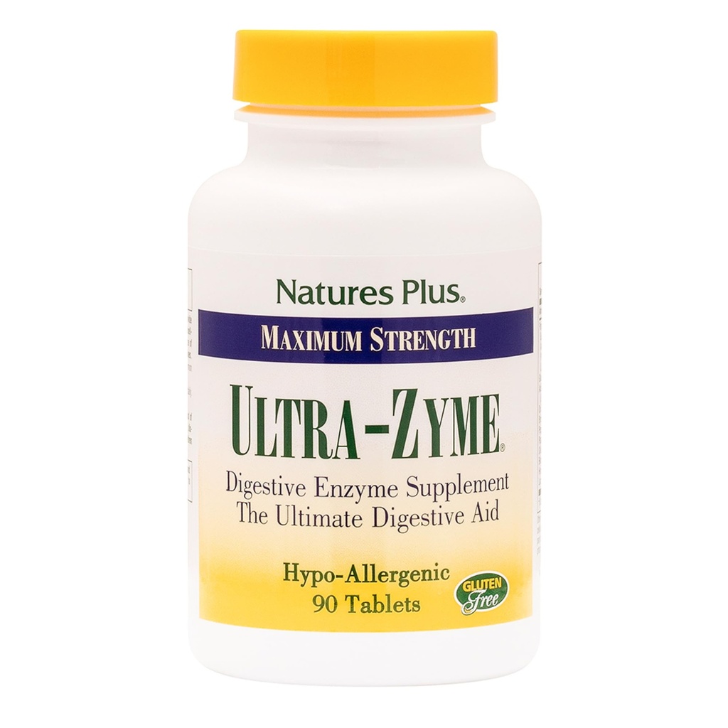 NaturesPlus Ultra-Zyme - 90 טבליות - תוספת Enzyme לתמיכה בריא העיכול - Gluten Free - 45 משרתות