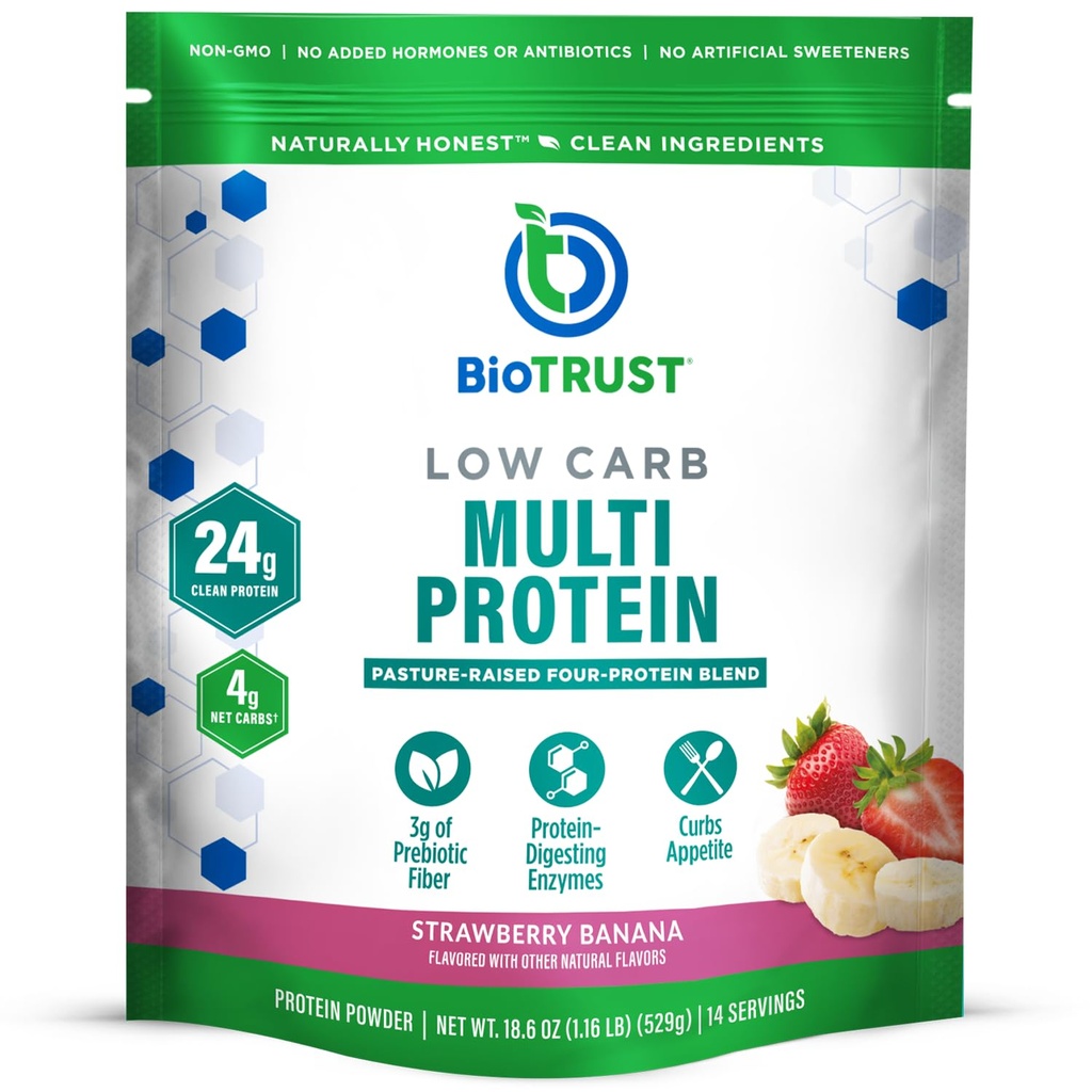 BioTrust Low Carb חלבונים אבקת - טעים Whey & Casein בלגן מפני פרות זולות הורמון דשא - לא GMO, Gluten Free (Strawberry בננה)