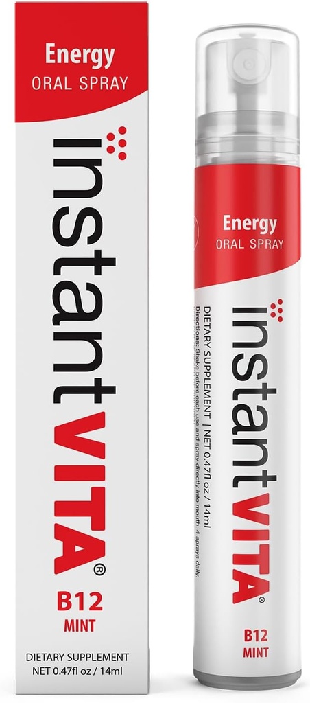 תוסף אנרגיה מיידית - ויטמין B12 1000 mcg Oral Spray for Faster Absorption, 1-Month Supply, Mint Flavor, 0.47 Fl Oz