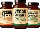 אומגה 3 180 Softgels & טבעוני D3 + K2 & ויטמין B Complex Bundle - Plant Based DHA & EPA Fatty Acids, 4000 IU ויטמין D3 ו 100mcg ויטמין K2, ויטמין B חיוני