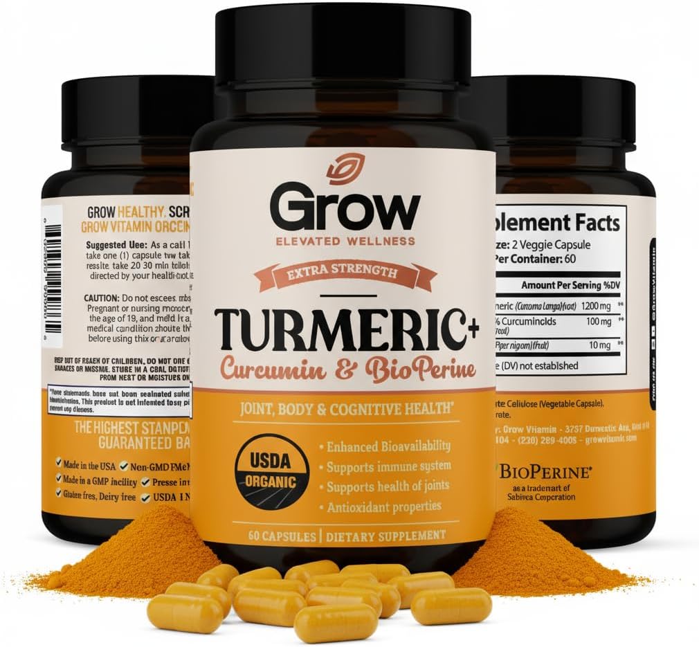 גדל ויטמין Curcumin + Ultra: אורגני High-Potency בלגן כוח מקסימלי Turmeric פורמולה עם 95% Curcuminoids