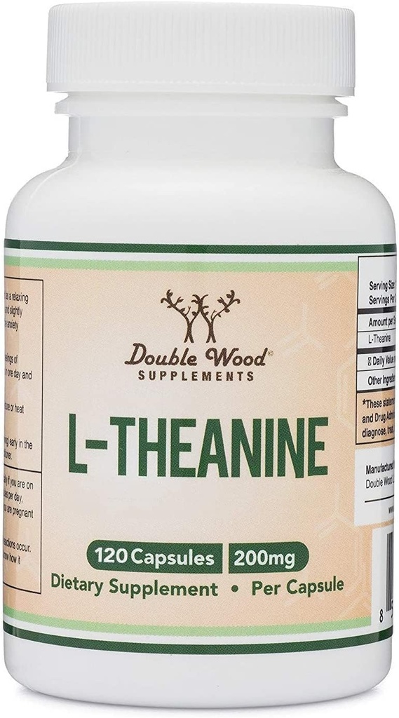 L-theanine 200 מ"ג כוח כפול - תמיכה בריאות שינה תגובה ורגיעה - 120 קפסולות (המפלגה השלישית נבדקה, גלטן חינם, טבעוני) על ידי Double Wood