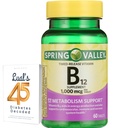 Spring Valley Timed-Release ויטמין B12 Tablet, 1,000 מקג, 60 Count, B12 Complex for Women and Men Bundle עם 45 סוכרת דקודד