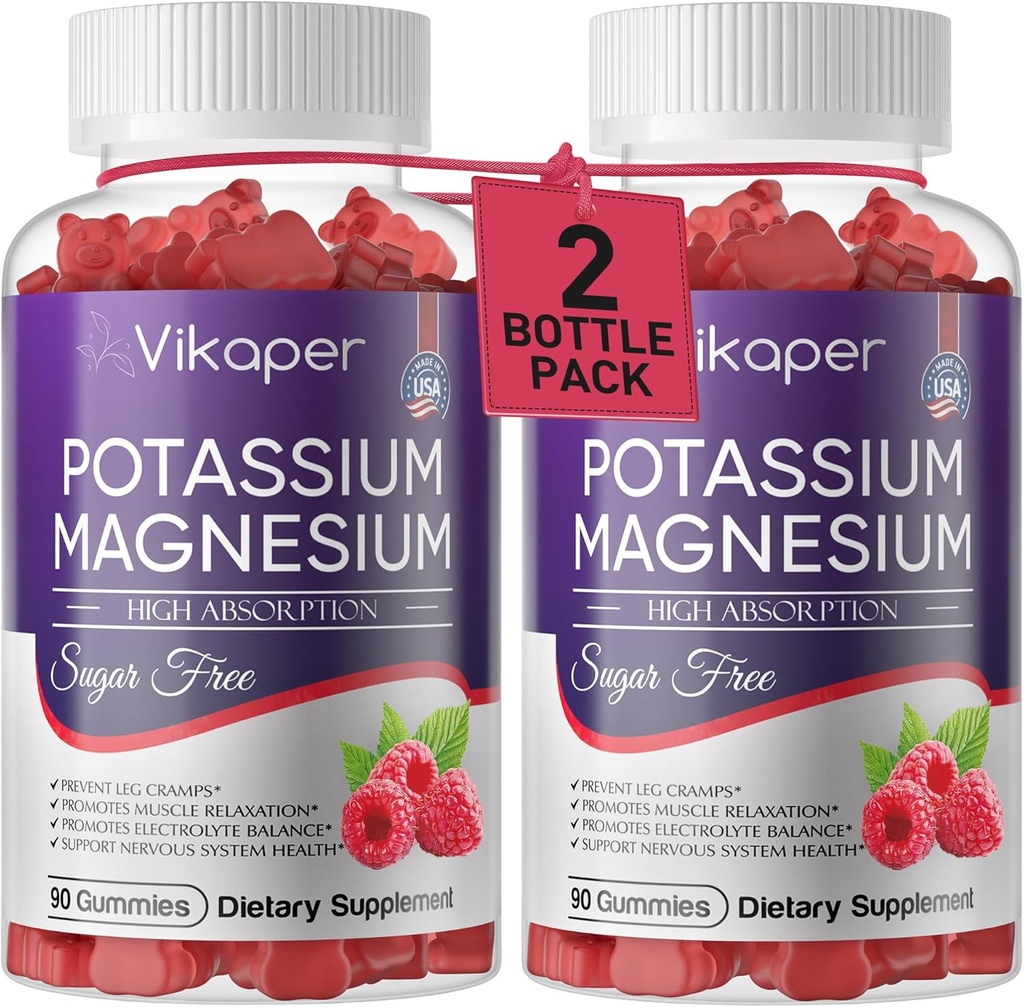 Potassium Magnesium Gummies 500 מ"ג מגנזיום חינם מגנזיום Glycinate תוסף עם Magnesium L-Threonate,Vitamin D3, Imroved Leg Cramps,Muscle,Heart בריאות עבור מבוגרים Raspberry Flavor 180 הרוזן