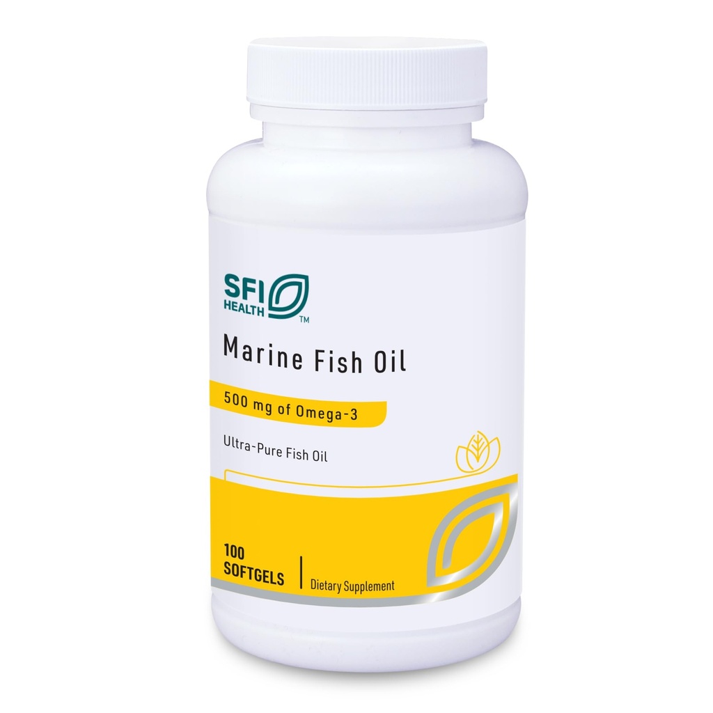 Klaire Labs SFI Health Marine Fish Oil - Ultra Pure 300 מיליגרם EPA & 200 מיליגרם DHA אומגה 3 שמן דגים לא משועבד עם No Fishy Taste, Cholesterol-Free & Gluten-Free (100 Softgels)