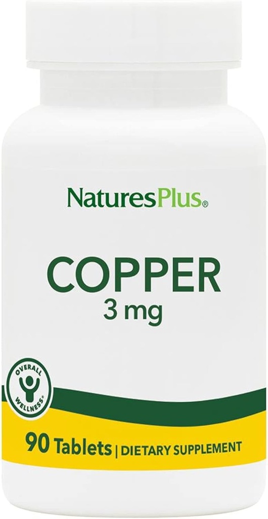 NaturesPlus Copper 3 מ"ג - 90 טבליות - תמיכה בסך הכל - Gluten Free - 90 משרתות