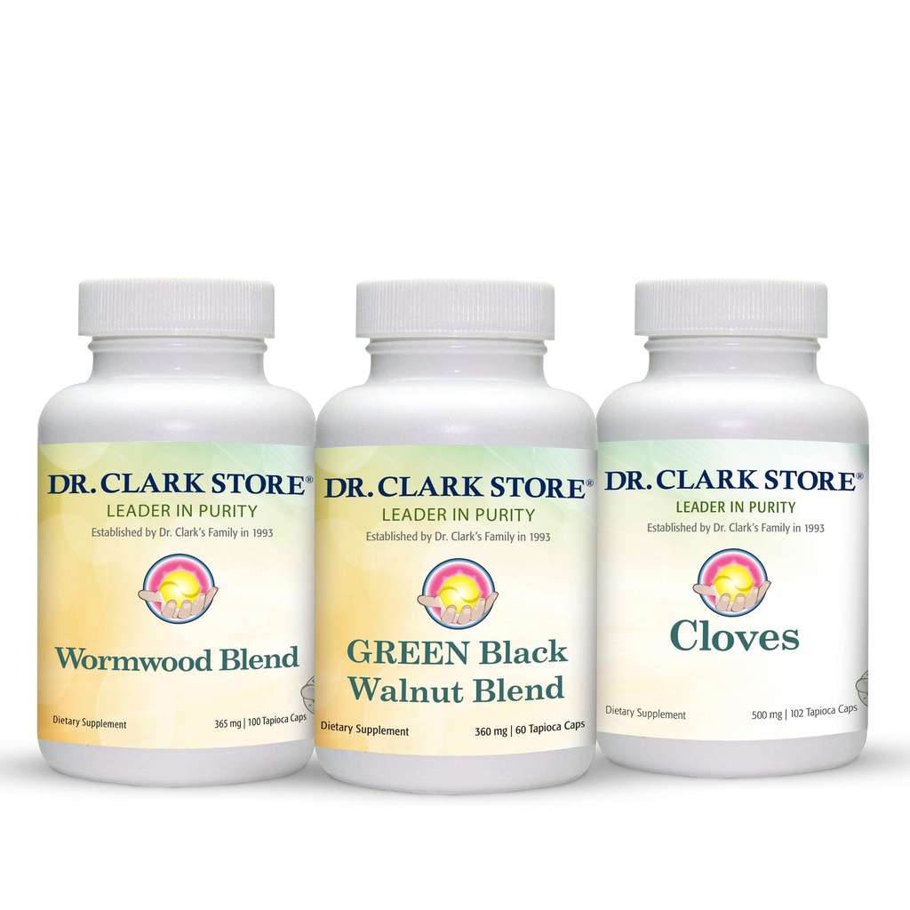 Dr Clark Store Intestine Support &נקי Kit - עם Freeze-Dried Green Walnut Hulls, Wormwood, ו- Cloves-Helps לשמור על פונקציונליות אופטימם Intestinal - קפסולות צמחוניות