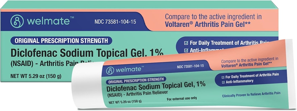 WeLMATE - Diclofenac Sodium Topical Gel 1% (5.29 oz) - Arthritis Pain Reliever & Mobility Aid